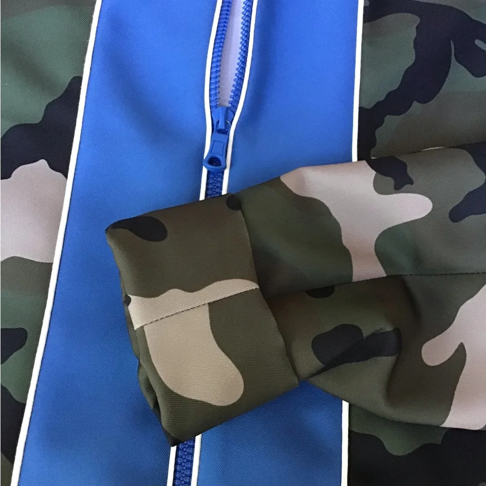 Valentino NWT Camo Jacket with Blue‎ Contrast Detailing Full Zip Army